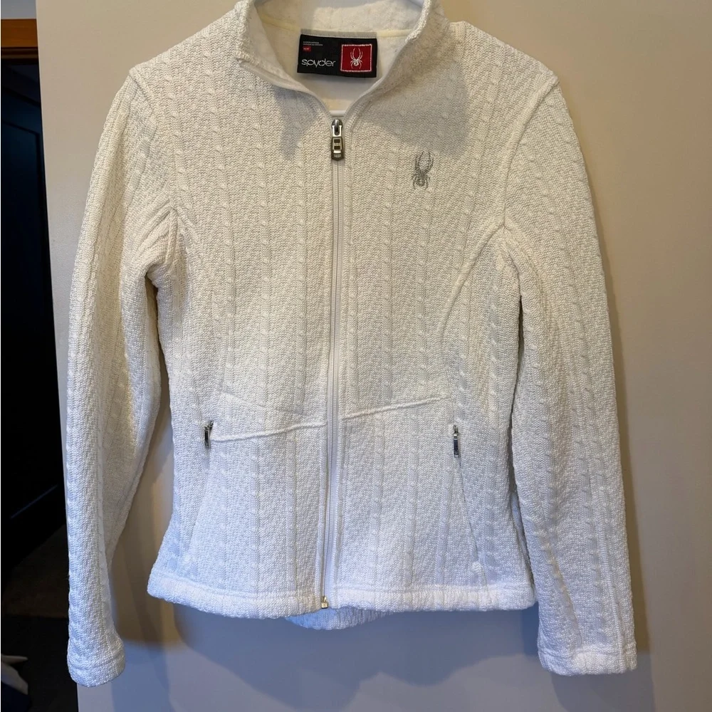 Spyder Textured White Zip-Up Jacket - Picture 1 of 3